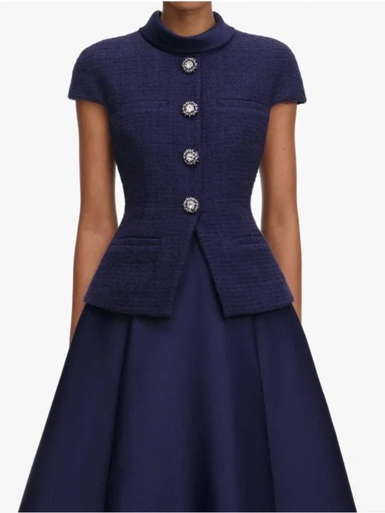 Self-Portrait Navy Boucle Taffeta Midi Dress - Picture 2 of 3